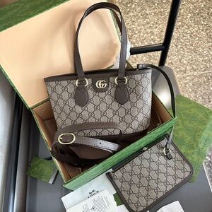 Gucci Brown GG Supreme Mini Tote with Dark Brown Trim and Gold Hardware